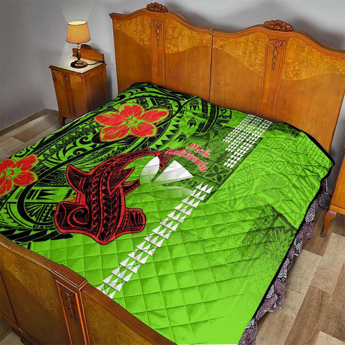 Personalised Hawaii Christmas Quilt Mele Kalikimaka Kakau Polynesian Shark Tattoo - Wonder Print Shop