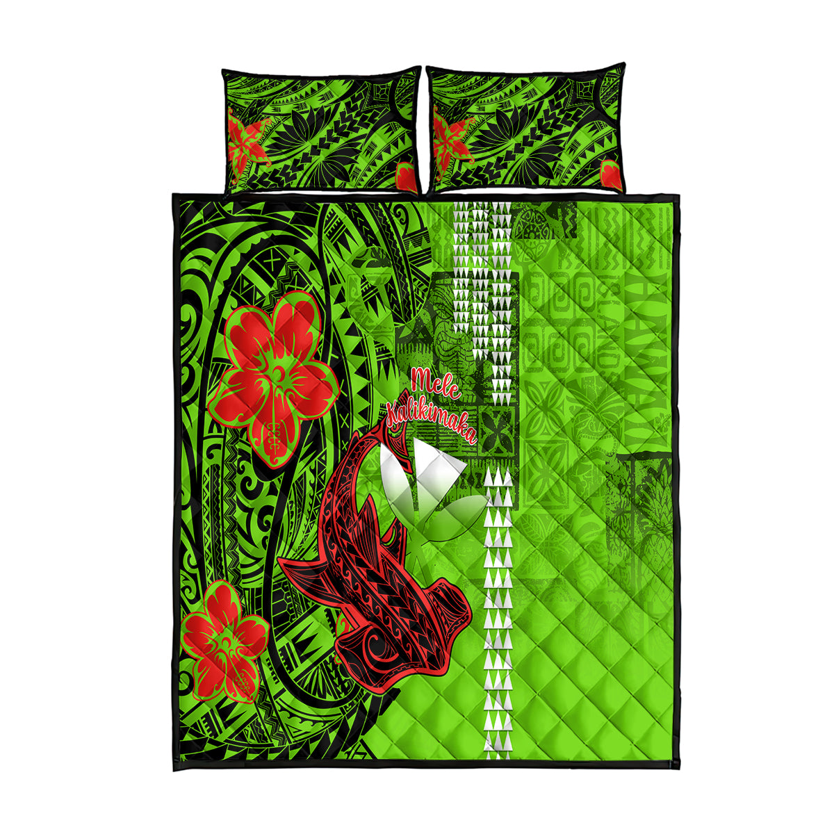 Personalised Hawaii Christmas Quilt Bed Set Mele Kalikimaka Kakau Polynesian Shark Tattoo - Wonder Print Shop
