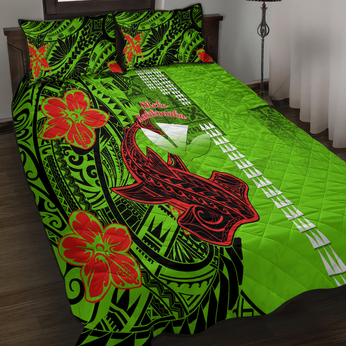 Personalised Hawaii Christmas Quilt Bed Set Mele Kalikimaka Kakau Polynesian Shark Tattoo - Wonder Print Shop