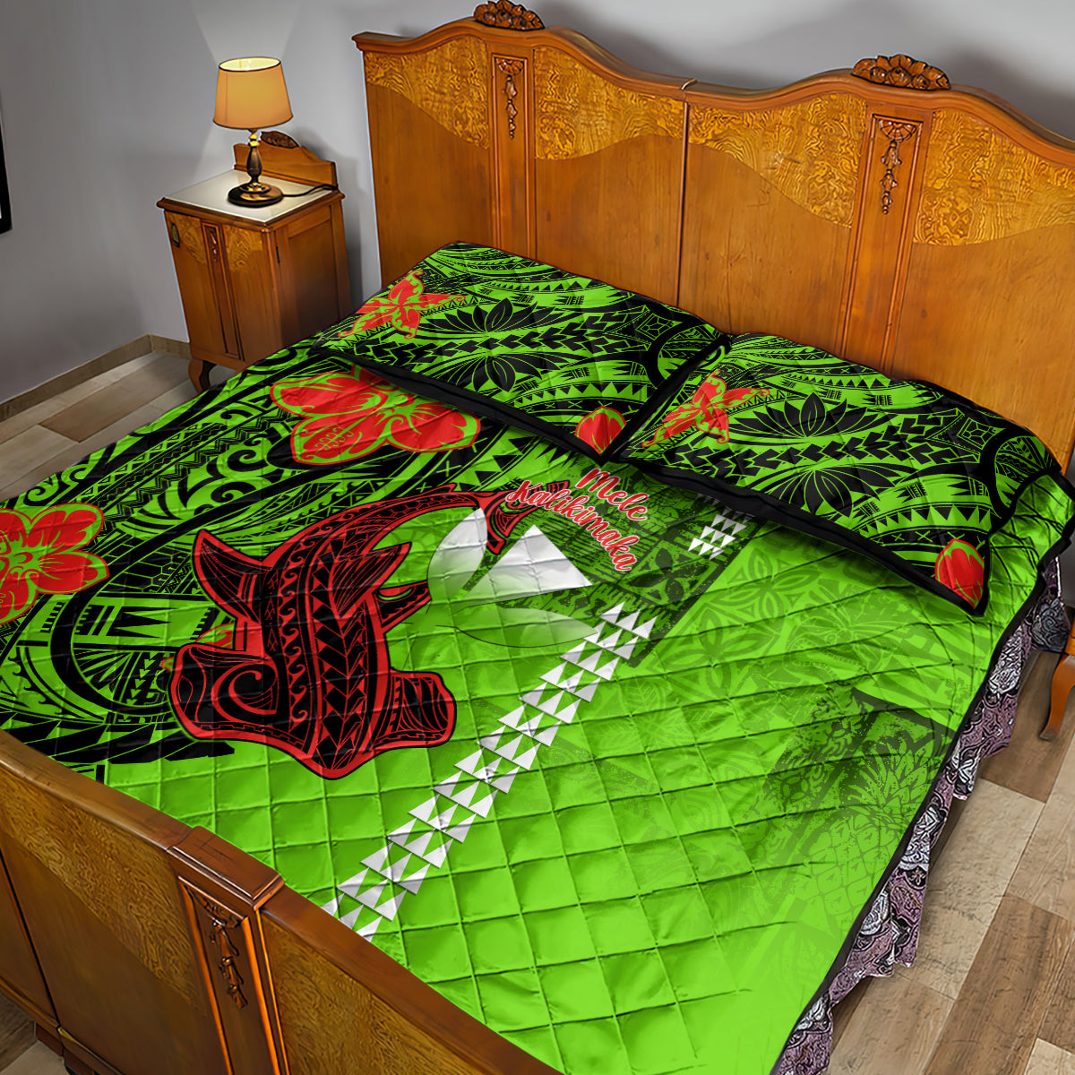 Personalised Hawaii Christmas Quilt Bed Set Mele Kalikimaka Kakau Polynesian Shark Tattoo - Wonder Print Shop