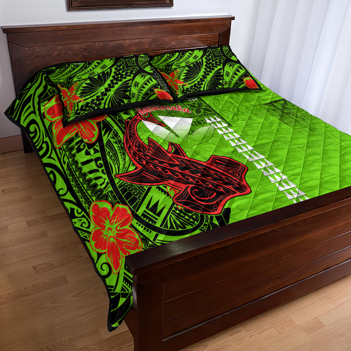Personalised Hawaii Christmas Quilt Bed Set Mele Kalikimaka Kakau Polynesian Shark Tattoo - Wonder Print Shop