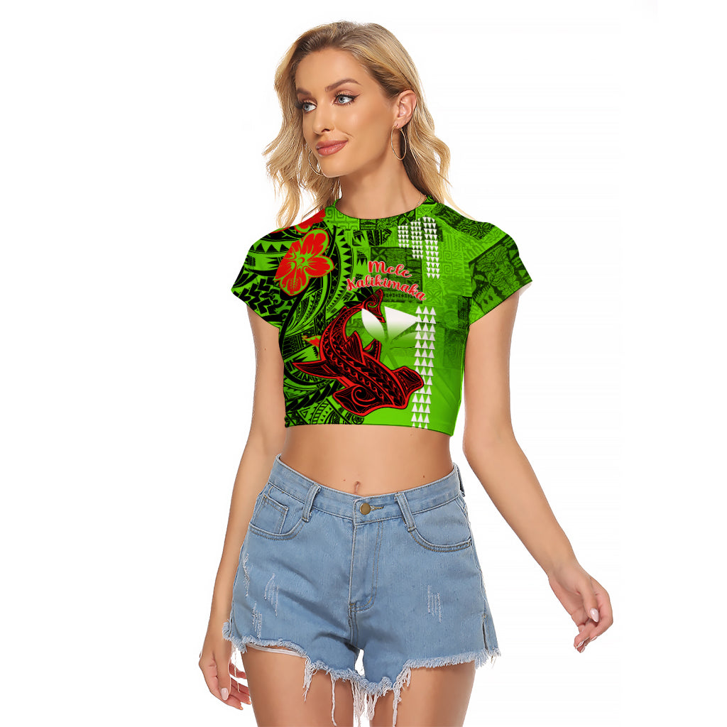 Personalised Hawaii Christmas Raglan Cropped T Shirt Mele Kalikimaka Kakau Polynesian Shark Tattoo - Wonder Print Shop