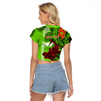 Personalised Hawaii Christmas Raglan Cropped T Shirt Mele Kalikimaka Kakau Polynesian Shark Tattoo - Wonder Print Shop