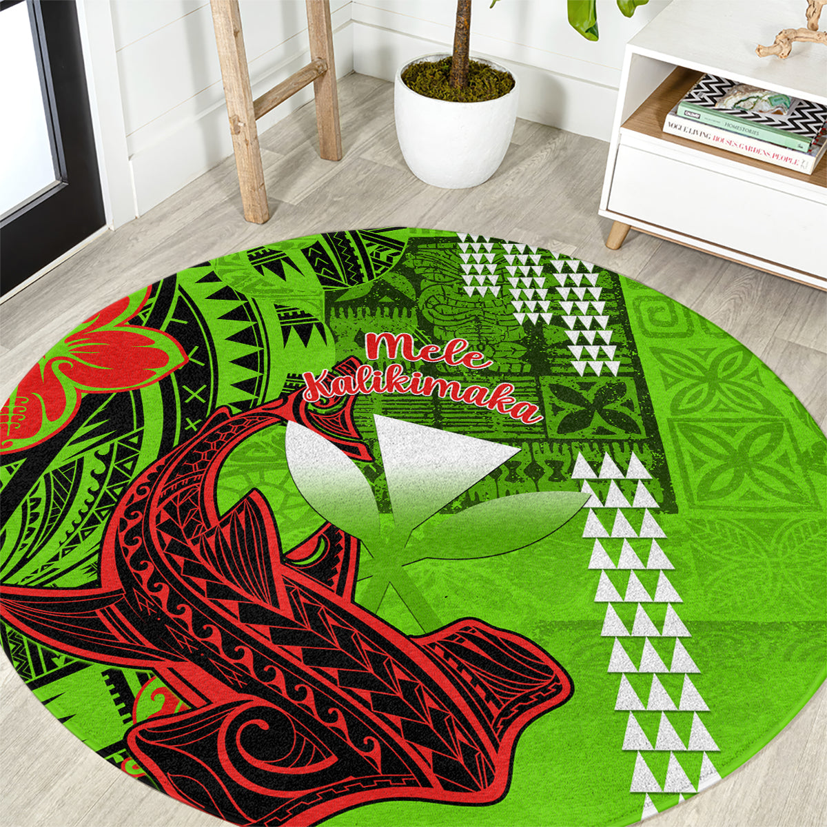 personalised-hawaii-christmas-round-carpet-mele-kalikimaka-kakau-polynesian-shark-tattoo