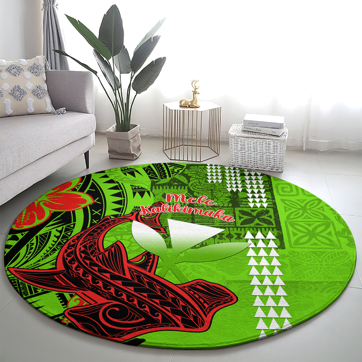 personalised-hawaii-christmas-round-carpet-mele-kalikimaka-kakau-polynesian-shark-tattoo