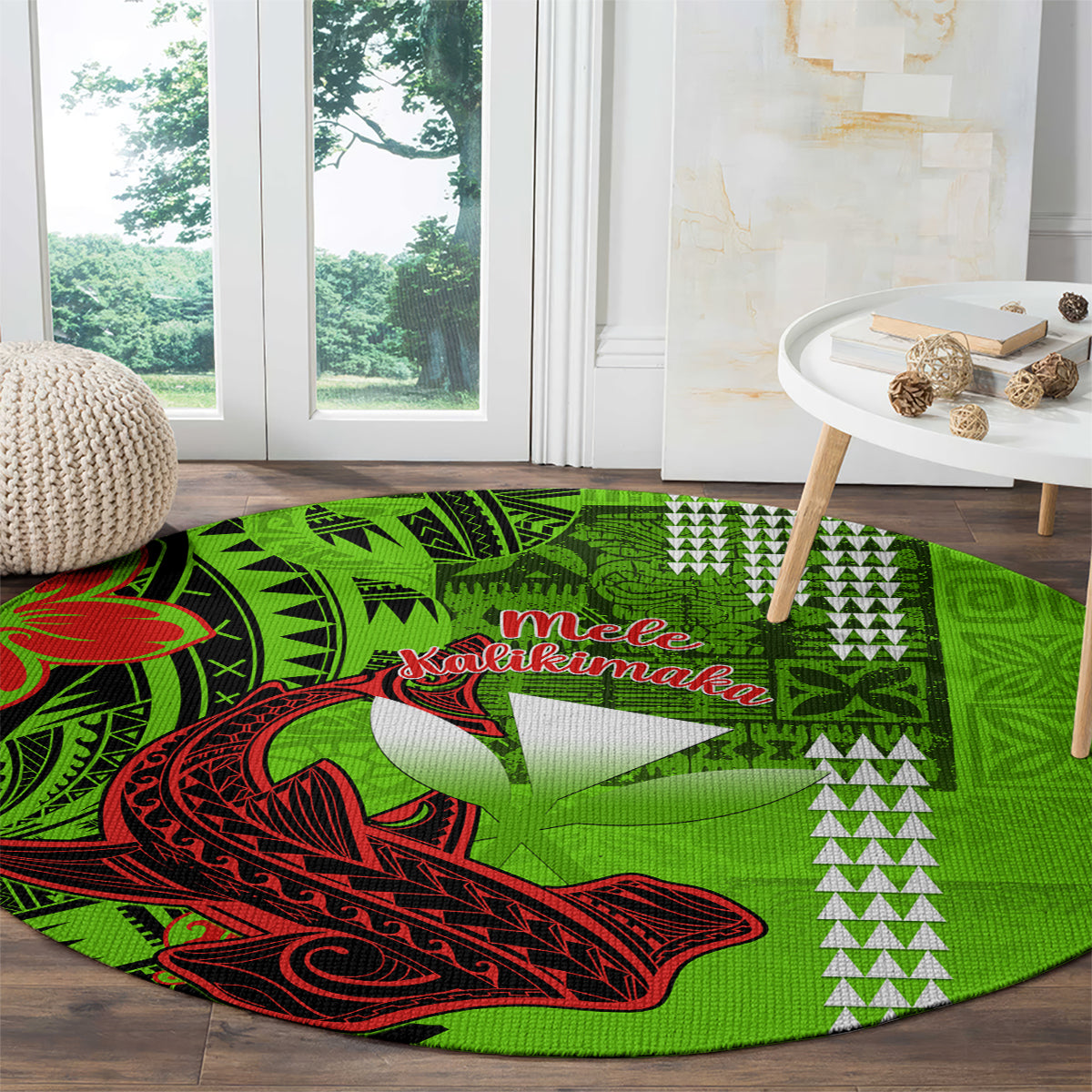 personalised-hawaii-christmas-round-carpet-mele-kalikimaka-kakau-polynesian-shark-tattoo