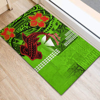 Personalised Hawaii Christmas Rubber Doormat Mele Kalikimaka Kakau Polynesian Shark Tattoo - Wonder Print Shop