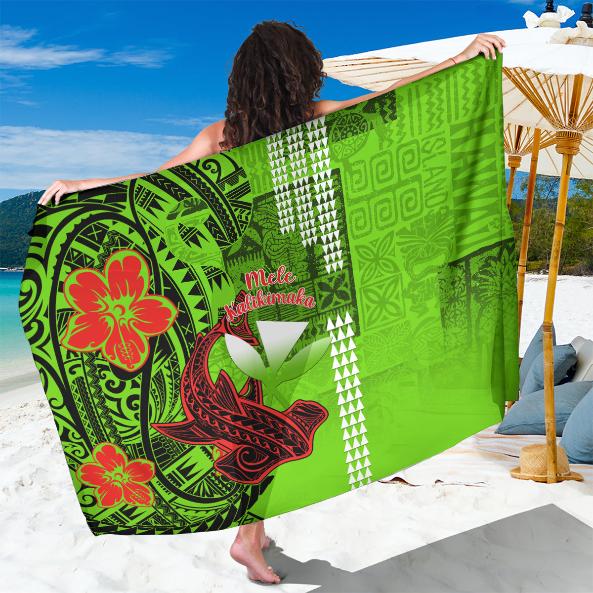 Personalised Hawaii Christmas Sarong Mele Kalikimaka Kakau Polynesian Shark Tattoo - Wonder Print Shop