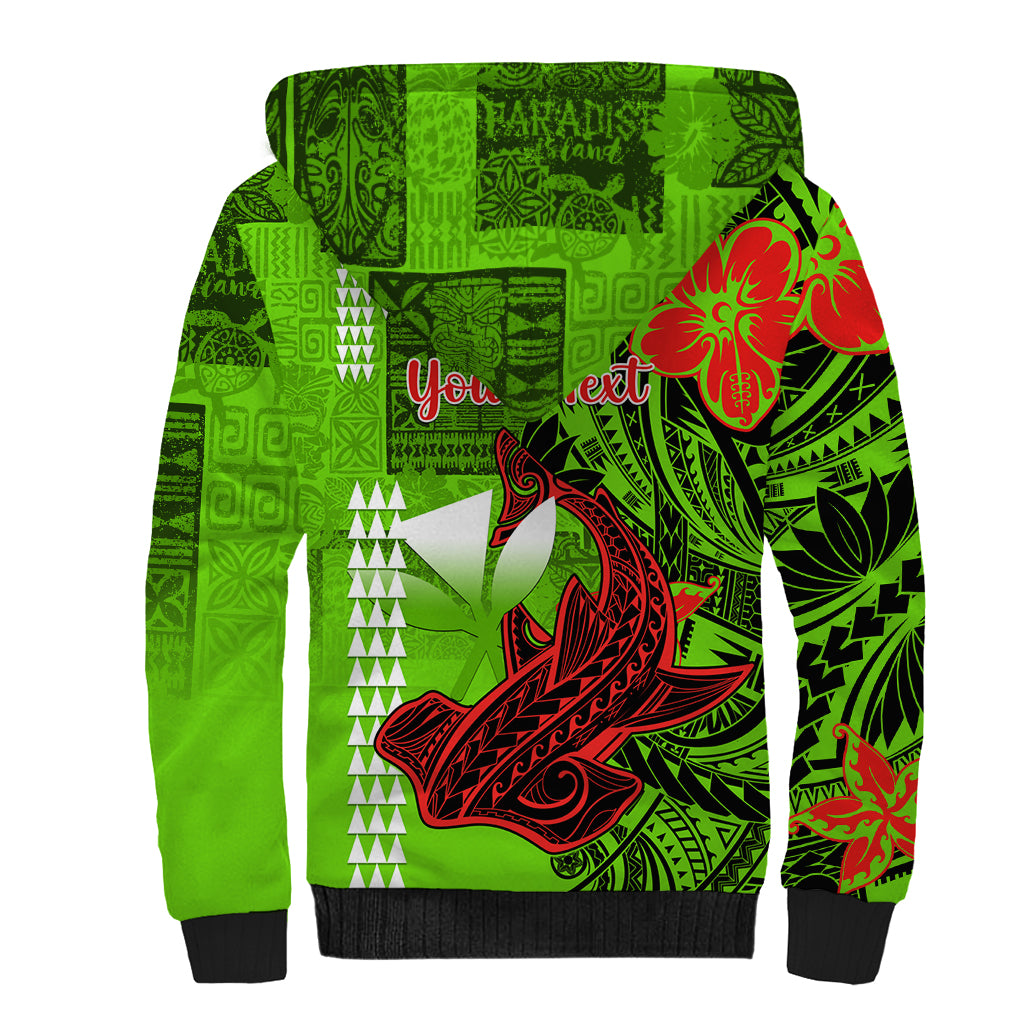 Personalised Hawaii Christmas Sherpa Hoodie Mele Kalikimaka Kakau Polynesian Shark Tattoo - Wonder Print Shop
