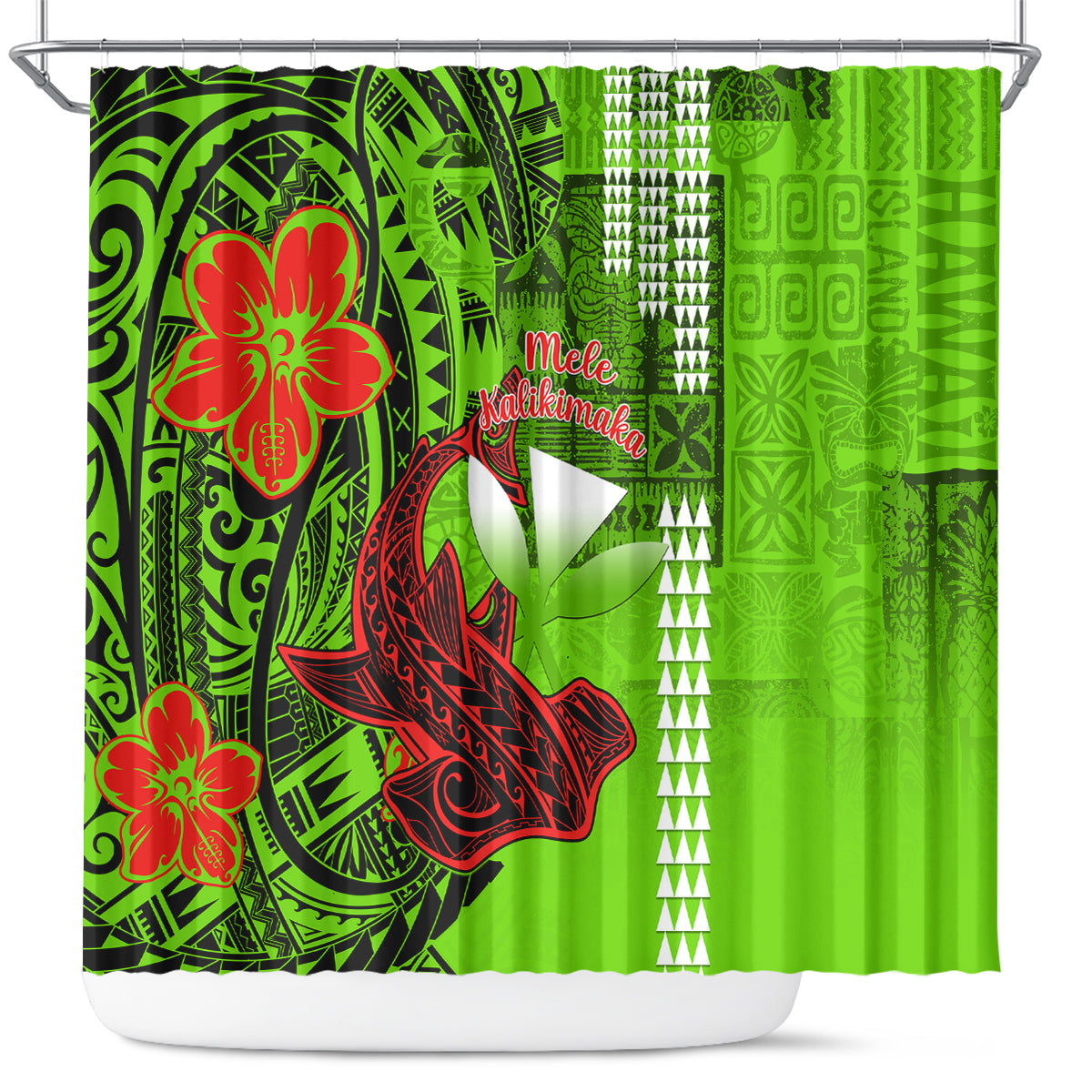personalised-hawaii-christmas-shower-curtain-mele-kalikimaka-kakau-polynesian-shark-tattoo