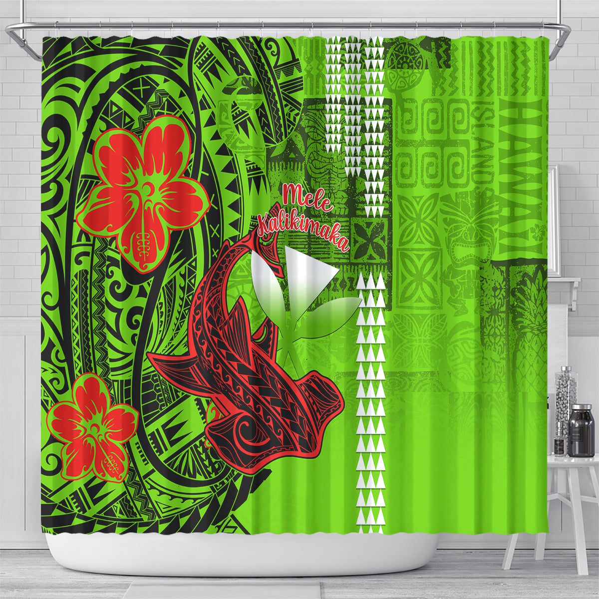 personalised-hawaii-christmas-shower-curtain-mele-kalikimaka-kakau-polynesian-shark-tattoo