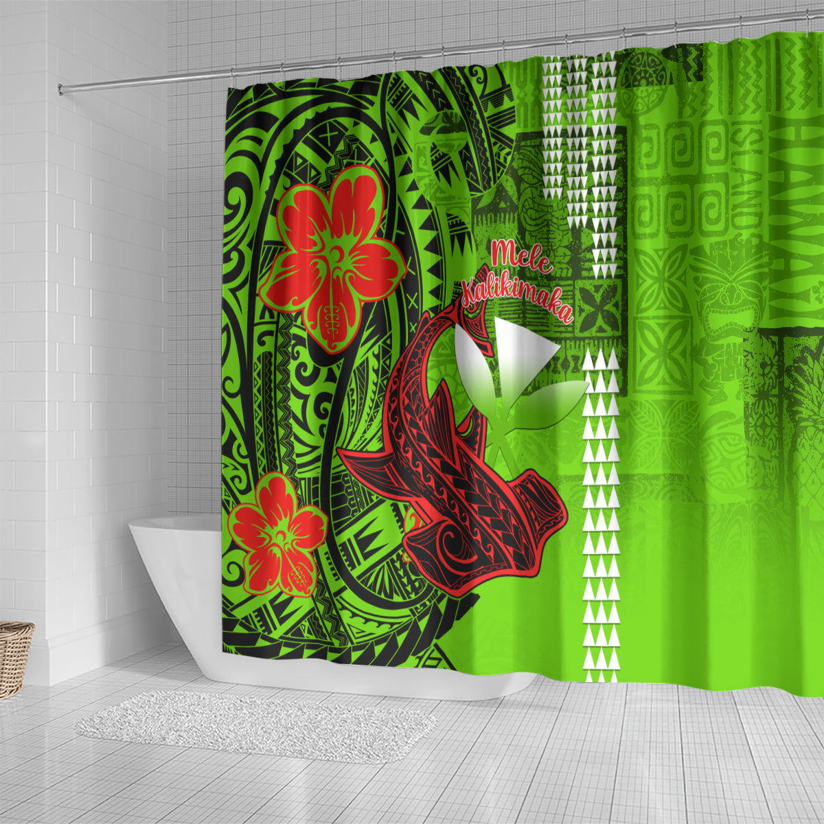 personalised-hawaii-christmas-shower-curtain-mele-kalikimaka-kakau-polynesian-shark-tattoo