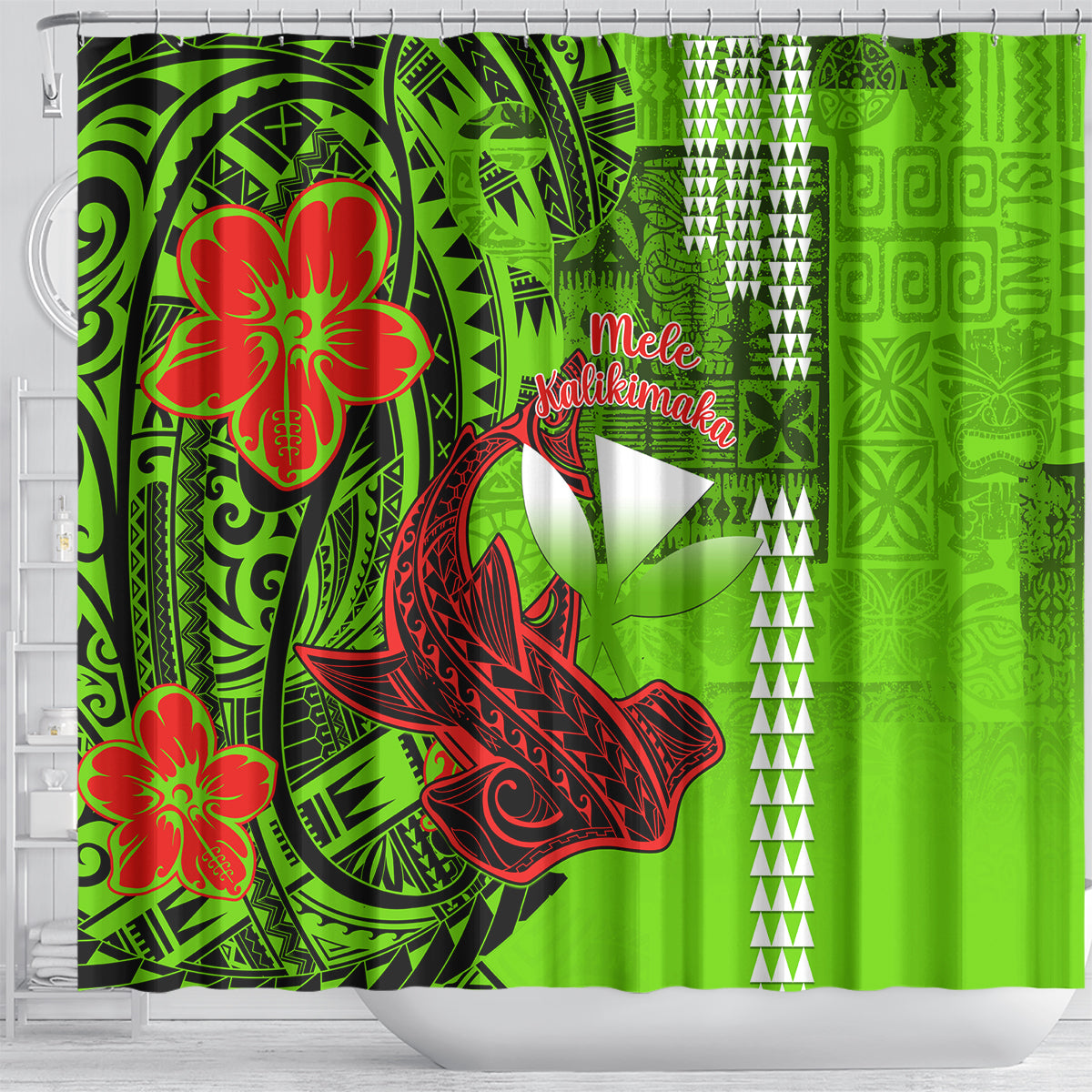 personalised-hawaii-christmas-shower-curtain-mele-kalikimaka-kakau-polynesian-shark-tattoo