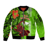 Personalised Hawaii Christmas Sleeve Zip Bomber Jacket Mele Kalikimaka Kakau Polynesian Shark Tattoo - Wonder Print Shop
