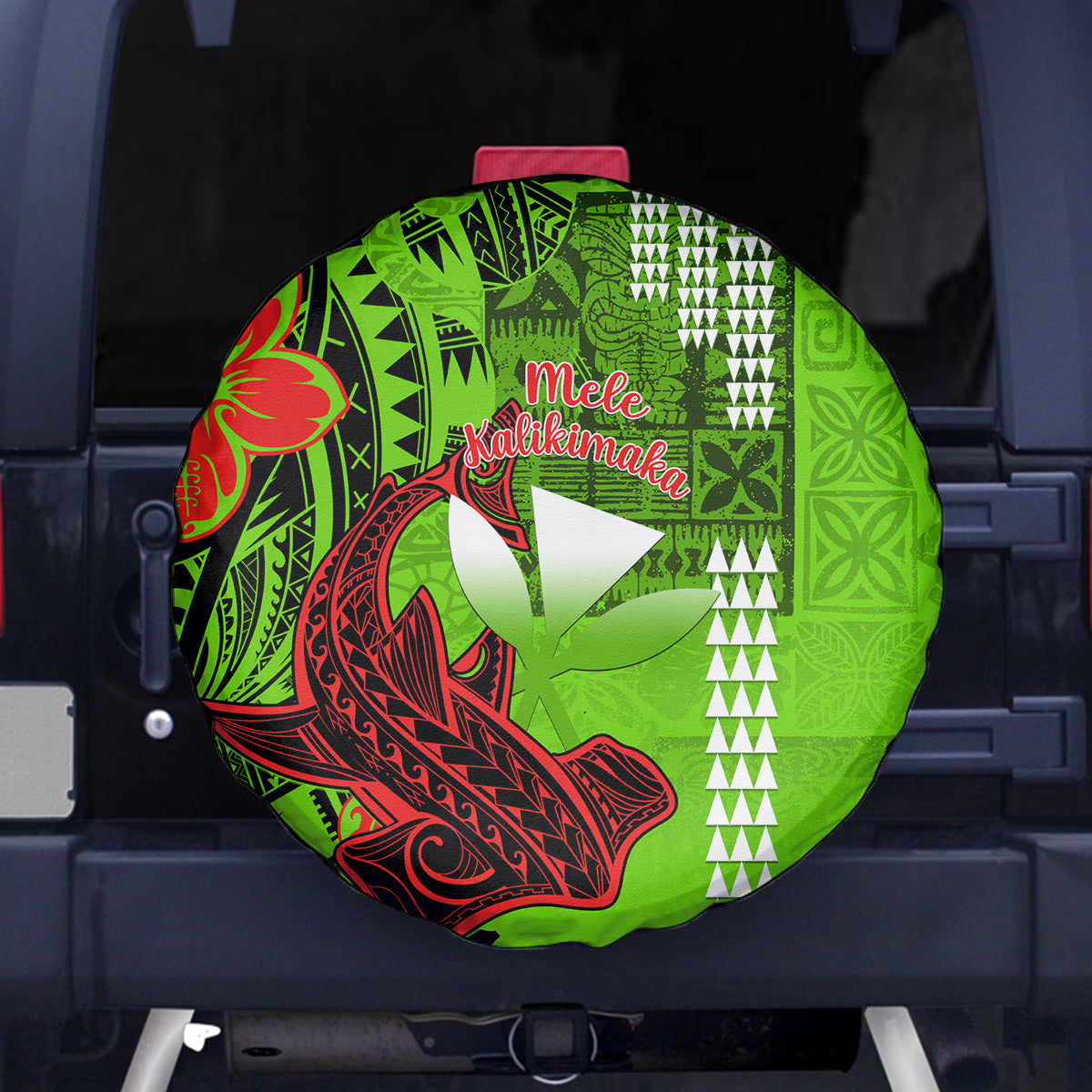 Personalised Hawaii Christmas Spare Tire Cover Mele Kalikimaka Kakau Polynesian Shark Tattoo - Wonder Print Shop