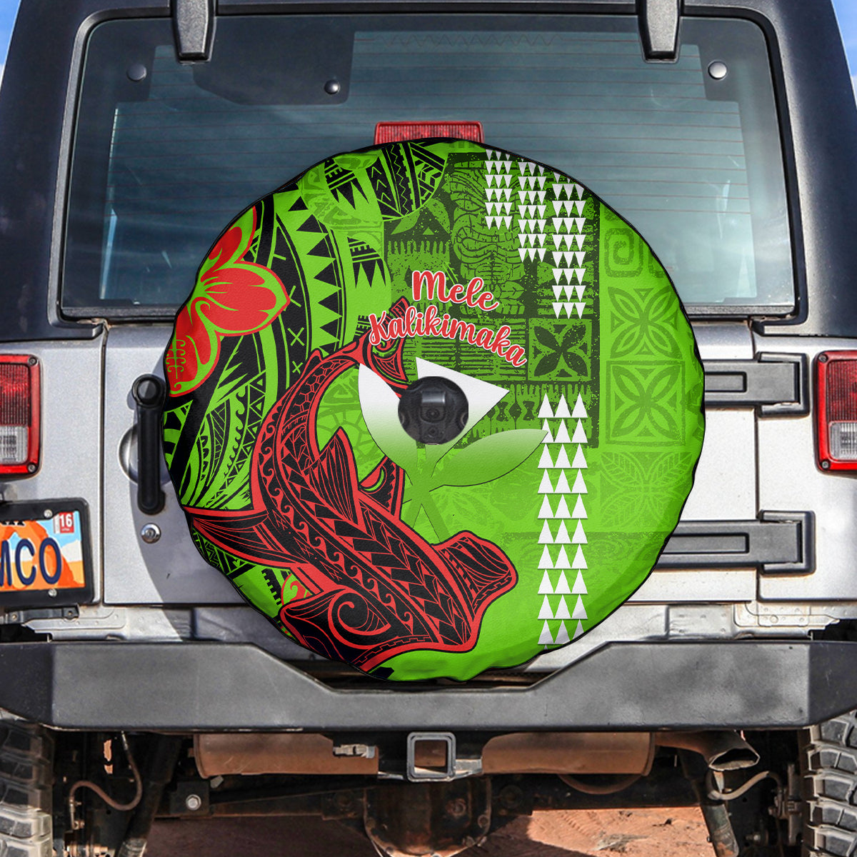 Personalised Hawaii Christmas Spare Tire Cover Mele Kalikimaka Kakau Polynesian Shark Tattoo - Wonder Print Shop