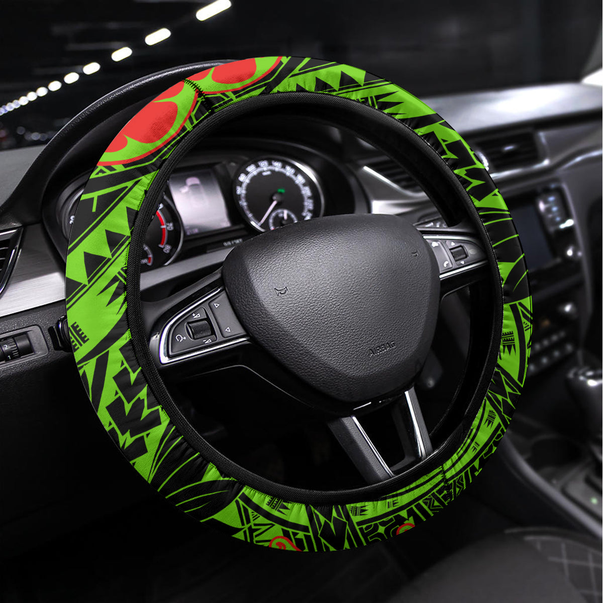 Hawaii Christmas Steering Wheel Cover Mele Kalikimaka Kakau Polynesian Shark Tattoo - Wonder Print Shop