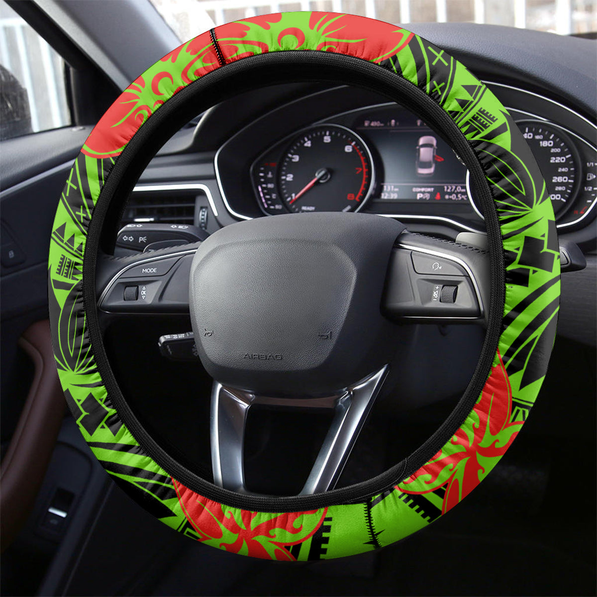 Hawaii Christmas Steering Wheel Cover Mele Kalikimaka Kakau Polynesian Shark Tattoo - Wonder Print Shop