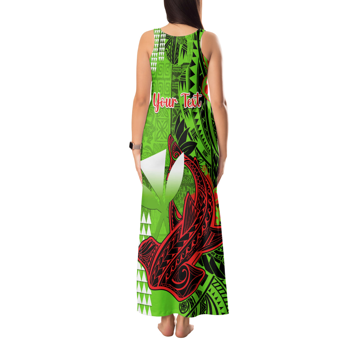 Personalised Hawaii Christmas Tank Maxi Dress Mele Kalikimaka Kakau Polynesian Shark Tattoo - Wonder Print Shop