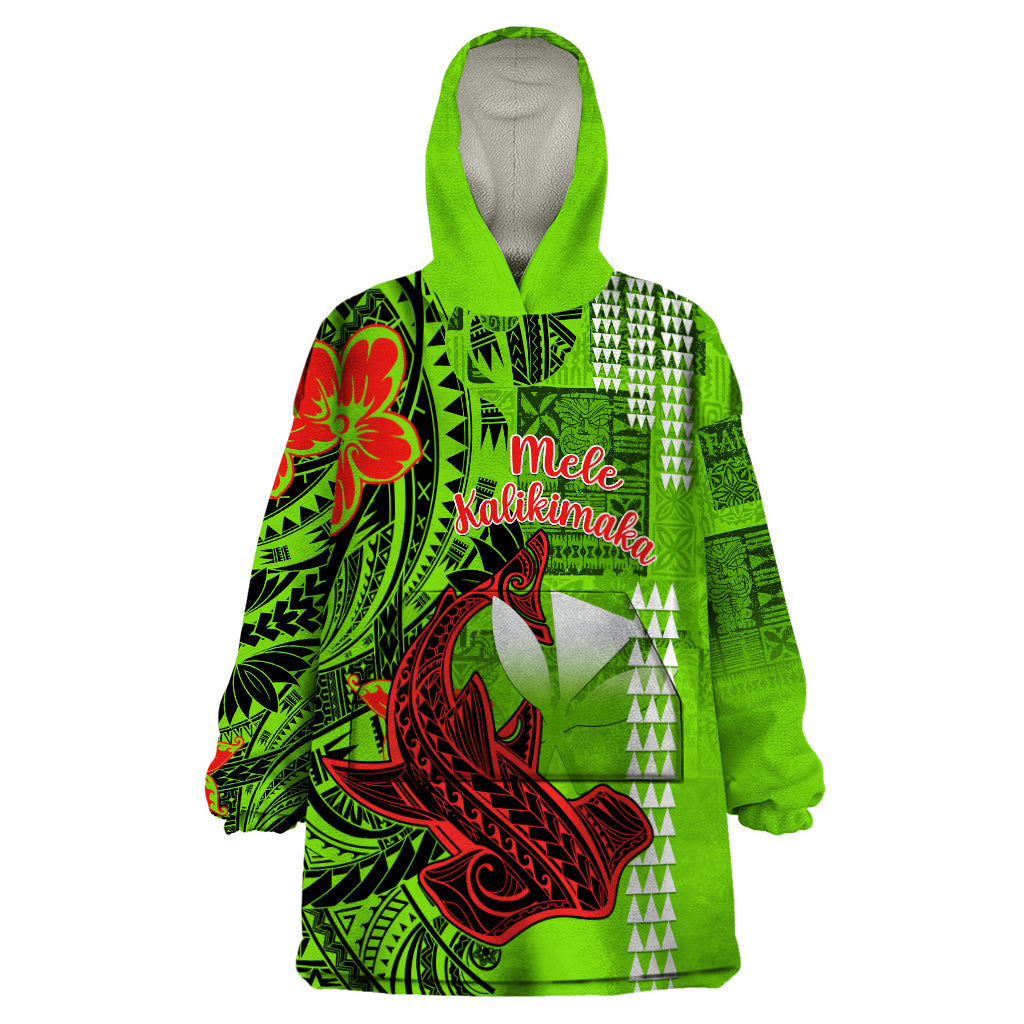 Personalised Hawaii Christmas Wearable Blanket Hoodie Mele Kalikimaka Kakau Polynesian Shark Tattoo - Wonder Print Shop