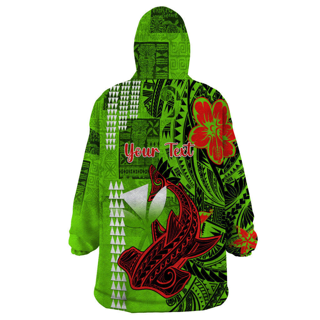 Personalised Hawaii Christmas Wearable Blanket Hoodie Mele Kalikimaka Kakau Polynesian Shark Tattoo - Wonder Print Shop