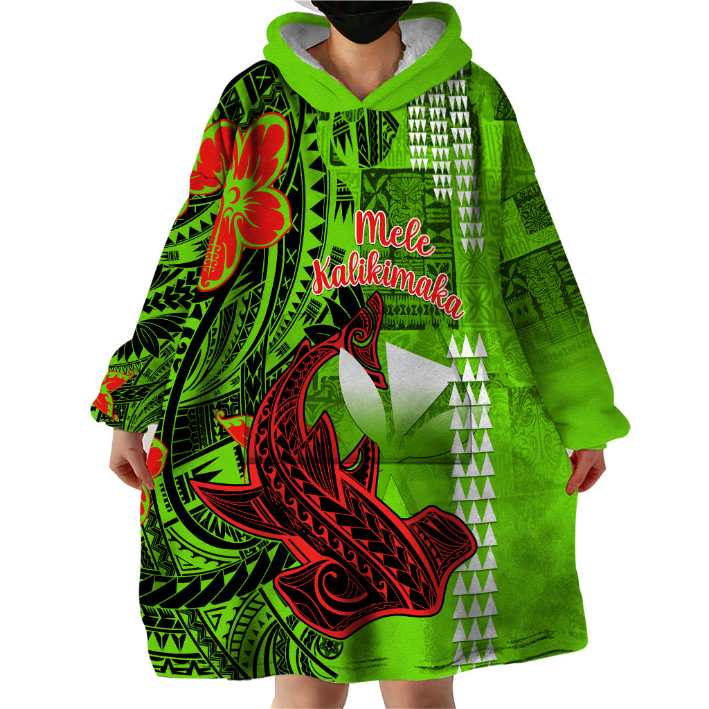 Personalised Hawaii Christmas Wearable Blanket Hoodie Mele Kalikimaka Kakau Polynesian Shark Tattoo - Wonder Print Shop