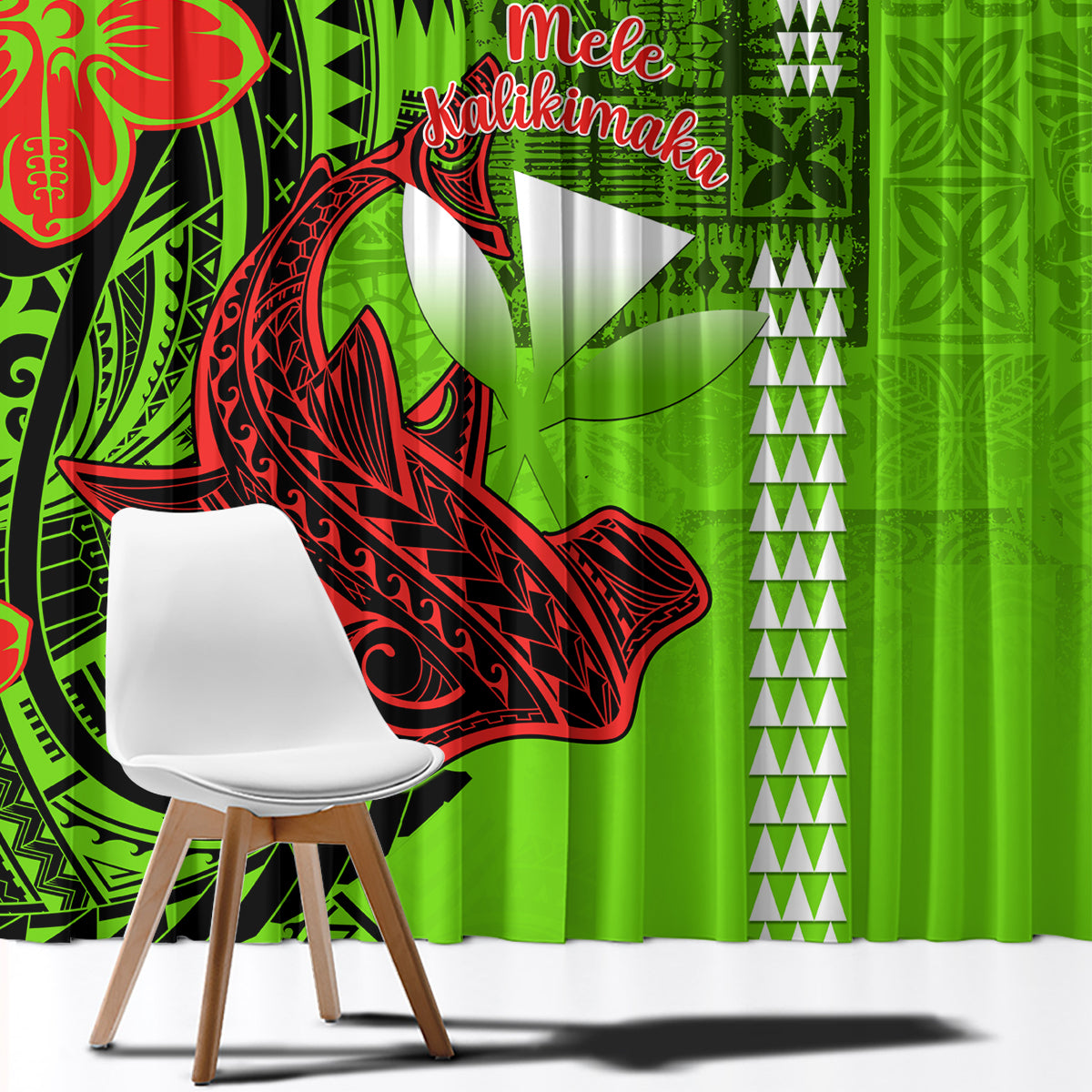 Personalised Hawaii Christmas Window Curtain Mele Kalikimaka Kakau Polynesian Shark Tattoo - Wonder Print Shop