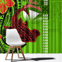 Personalised Hawaii Christmas Window Curtain Mele Kalikimaka Kakau Polynesian Shark Tattoo - Wonder Print Shop