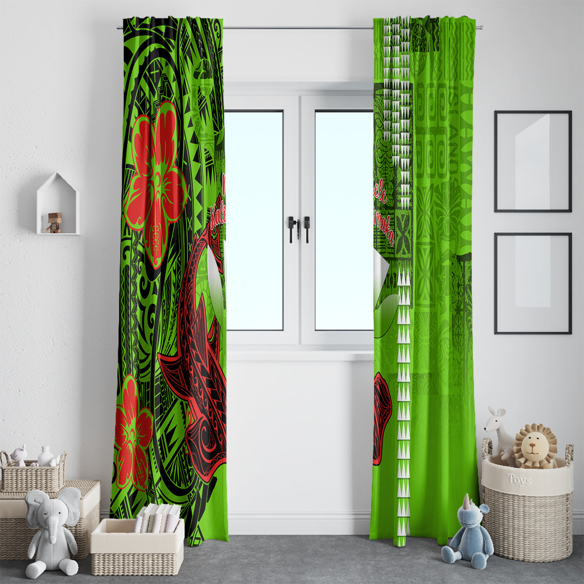 Personalised Hawaii Christmas Window Curtain Mele Kalikimaka Kakau Polynesian Shark Tattoo - Wonder Print Shop