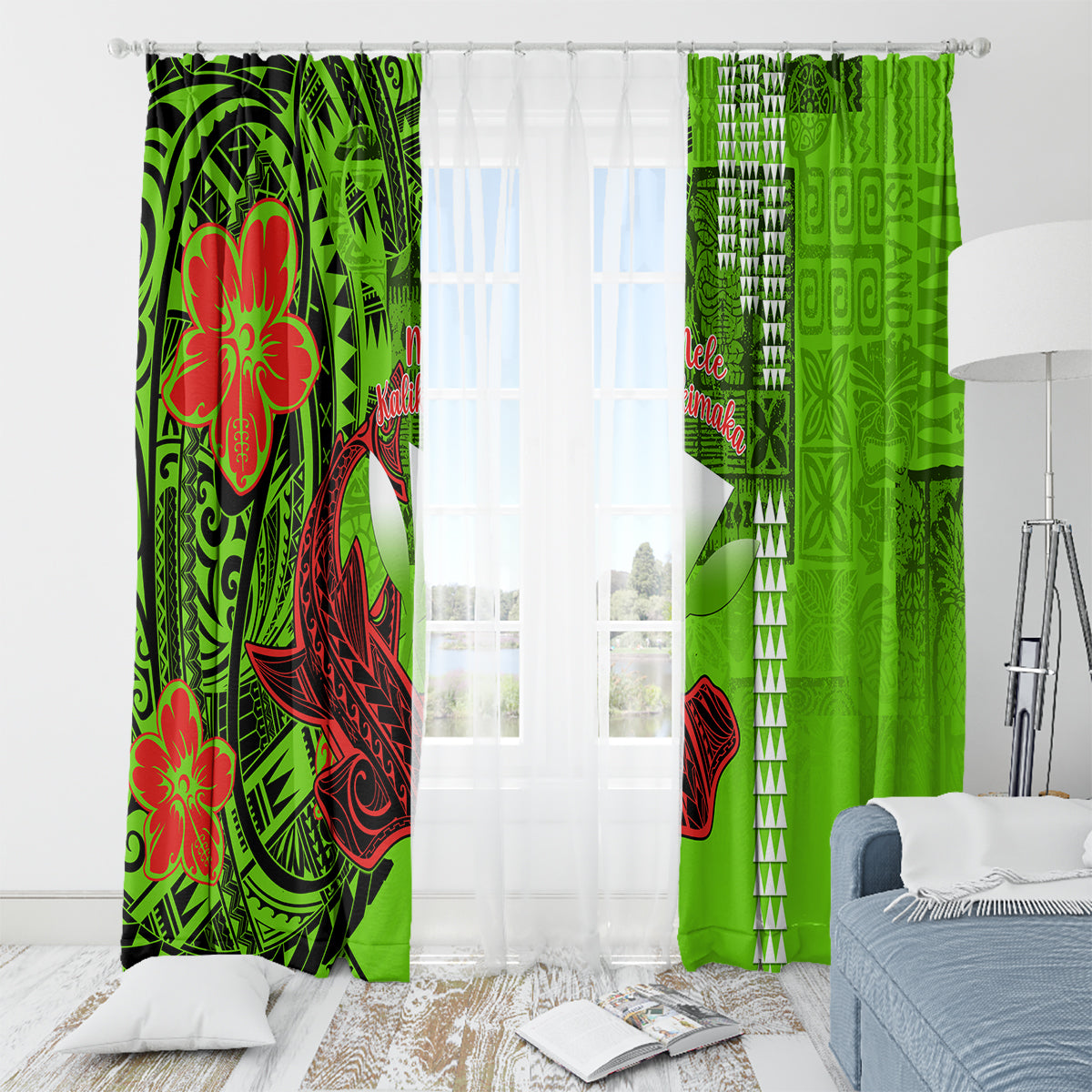 Personalised Hawaii Christmas Window Curtain Mele Kalikimaka Kakau Polynesian Shark Tattoo - Wonder Print Shop