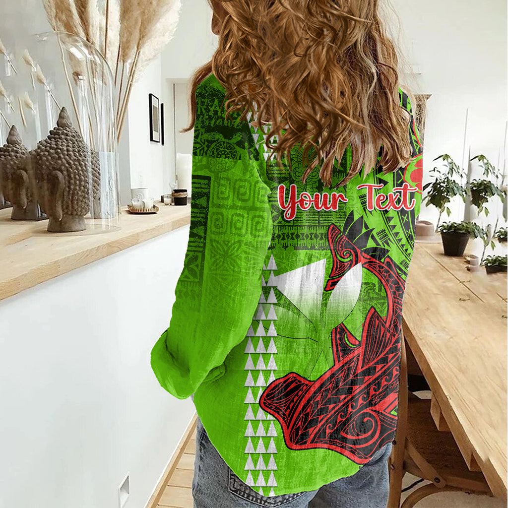 Personalised Hawaii Christmas Women Casual Shirt Mele Kalikimaka Kakau Polynesian Shark Tattoo - Wonder Print Shop