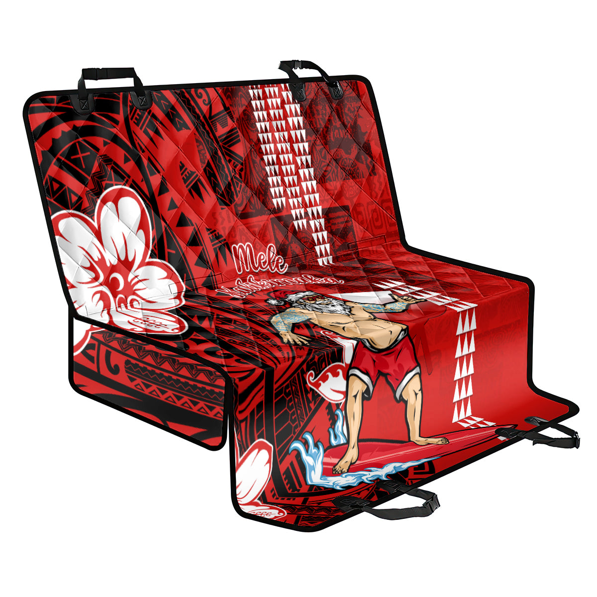 Personalised Hawaii Christmas Back Car Seat Cover Mele Kalikimaka Surfing Santa Claus - Wonder Print Shop
