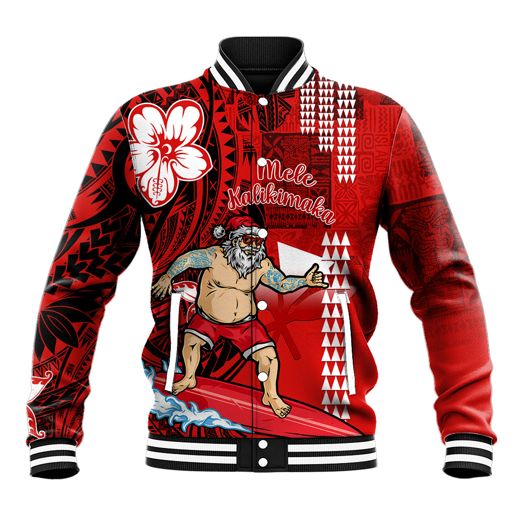 Personalised Hawaii Christmas Baseball Jacket Mele Kalikimaka Surfing Santa Claus - Wonder Print Shop