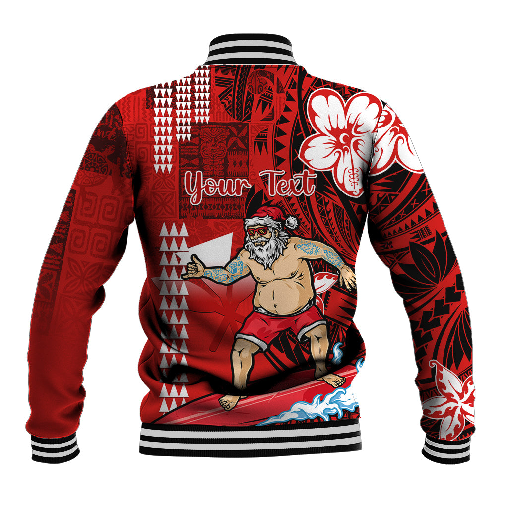 Personalised Hawaii Christmas Baseball Jacket Mele Kalikimaka Surfing Santa Claus - Wonder Print Shop