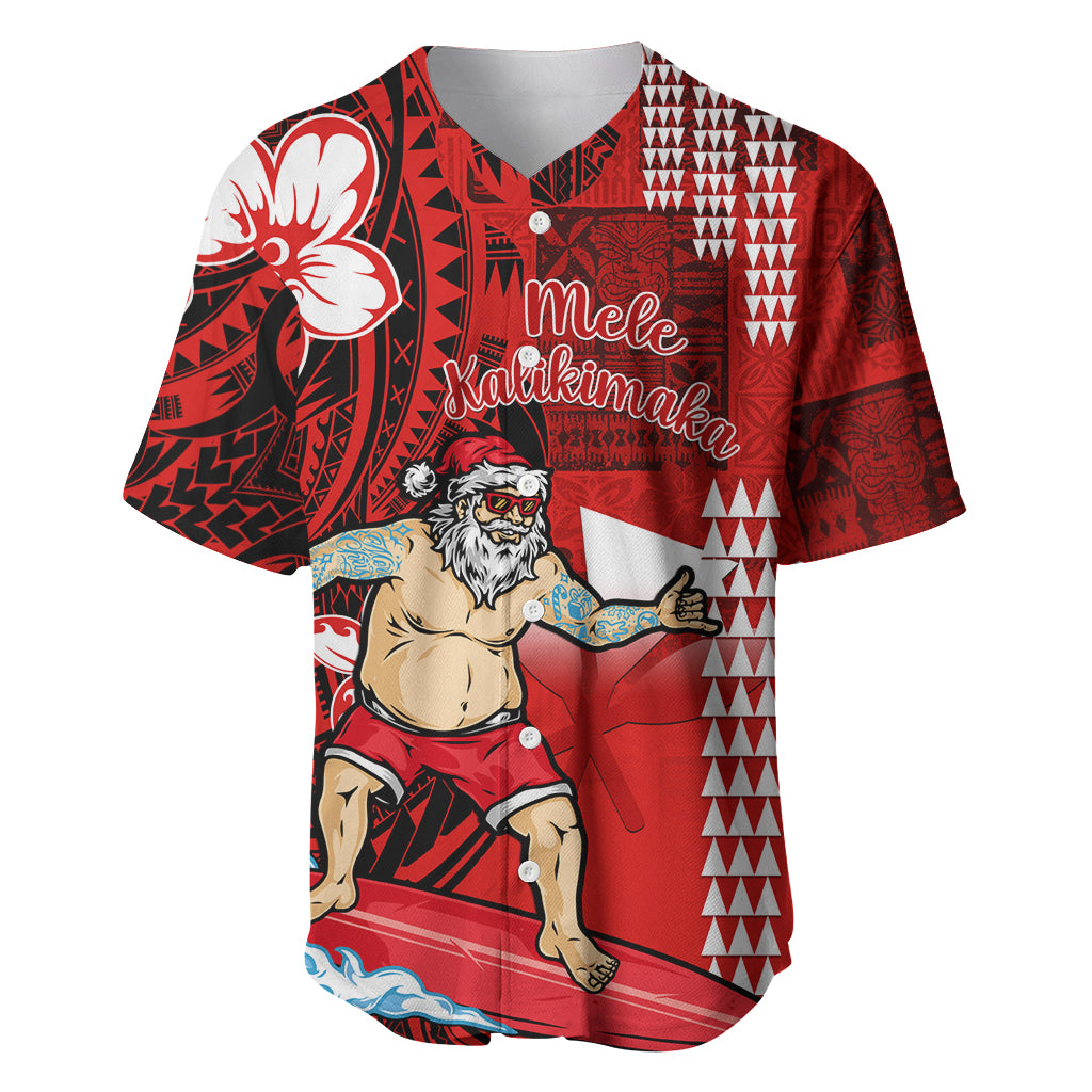 Personalised Hawaii Christmas Baseball Jersey Mele Kalikimaka Surfing Santa Claus - Wonder Print Shop
