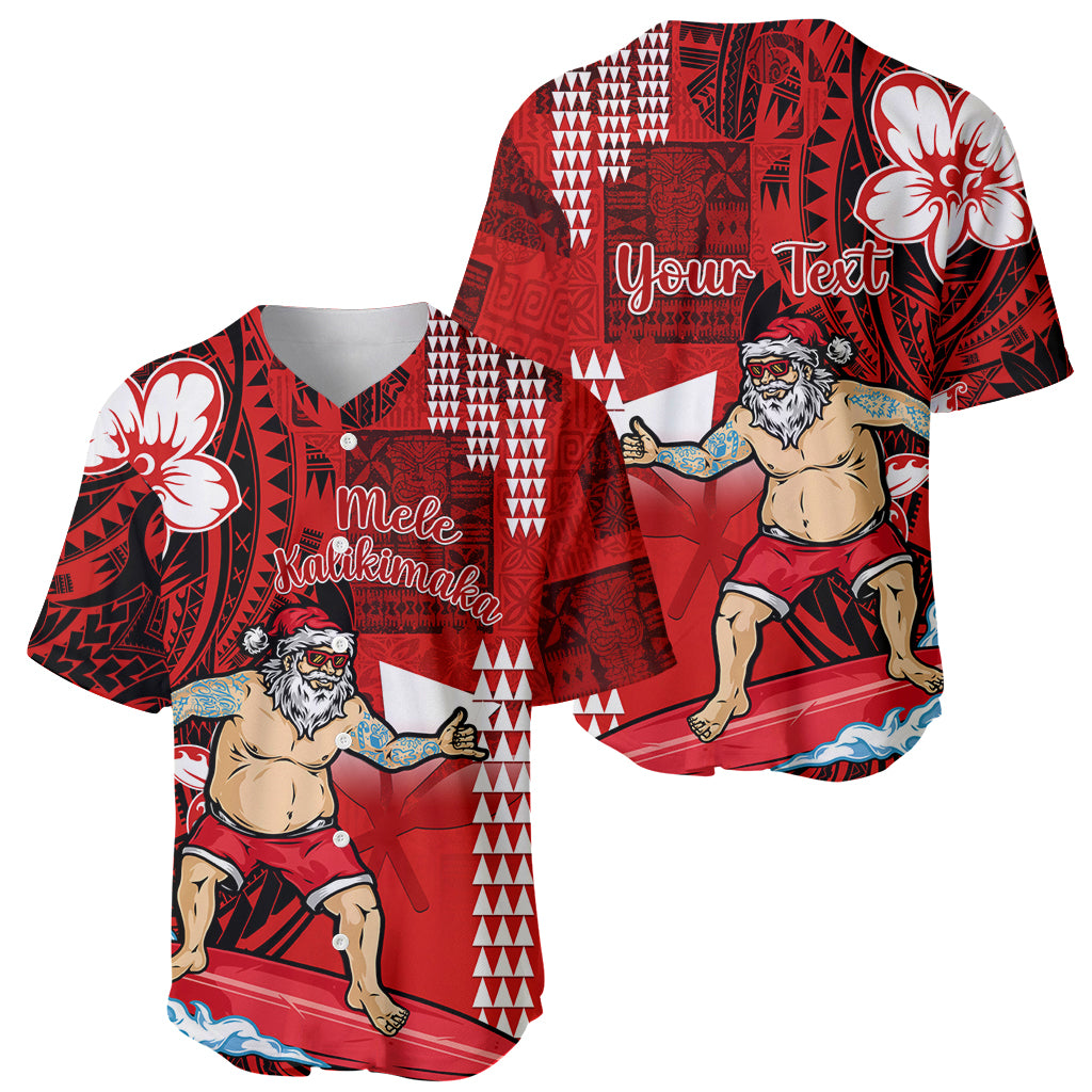 Personalised Hawaii Christmas Baseball Jersey Mele Kalikimaka Surfing Santa Claus - Wonder Print Shop