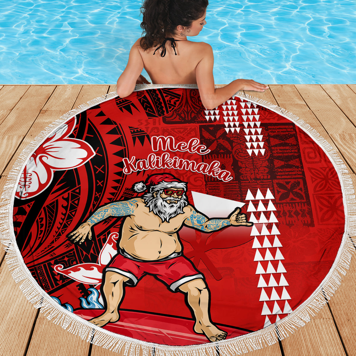 Personalised Hawaii Christmas Beach Blanket Mele Kalikimaka Surfing Santa Claus - Wonder Print Shop