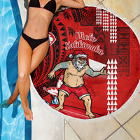 Personalised Hawaii Christmas Beach Blanket Mele Kalikimaka Surfing Santa Claus - Wonder Print Shop