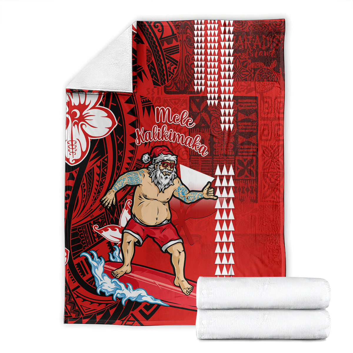 personalised-hawaii-christmas-blanket-mele-kalikimaka-surfing-santa-claus