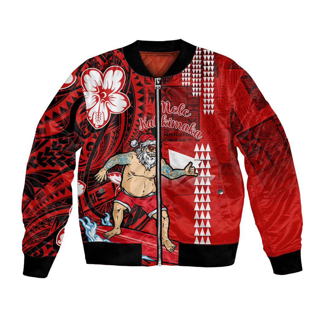 Personalised Hawaii Christmas Bomber Jacket Mele Kalikimaka Surfing Santa Claus - Wonder Print Shop