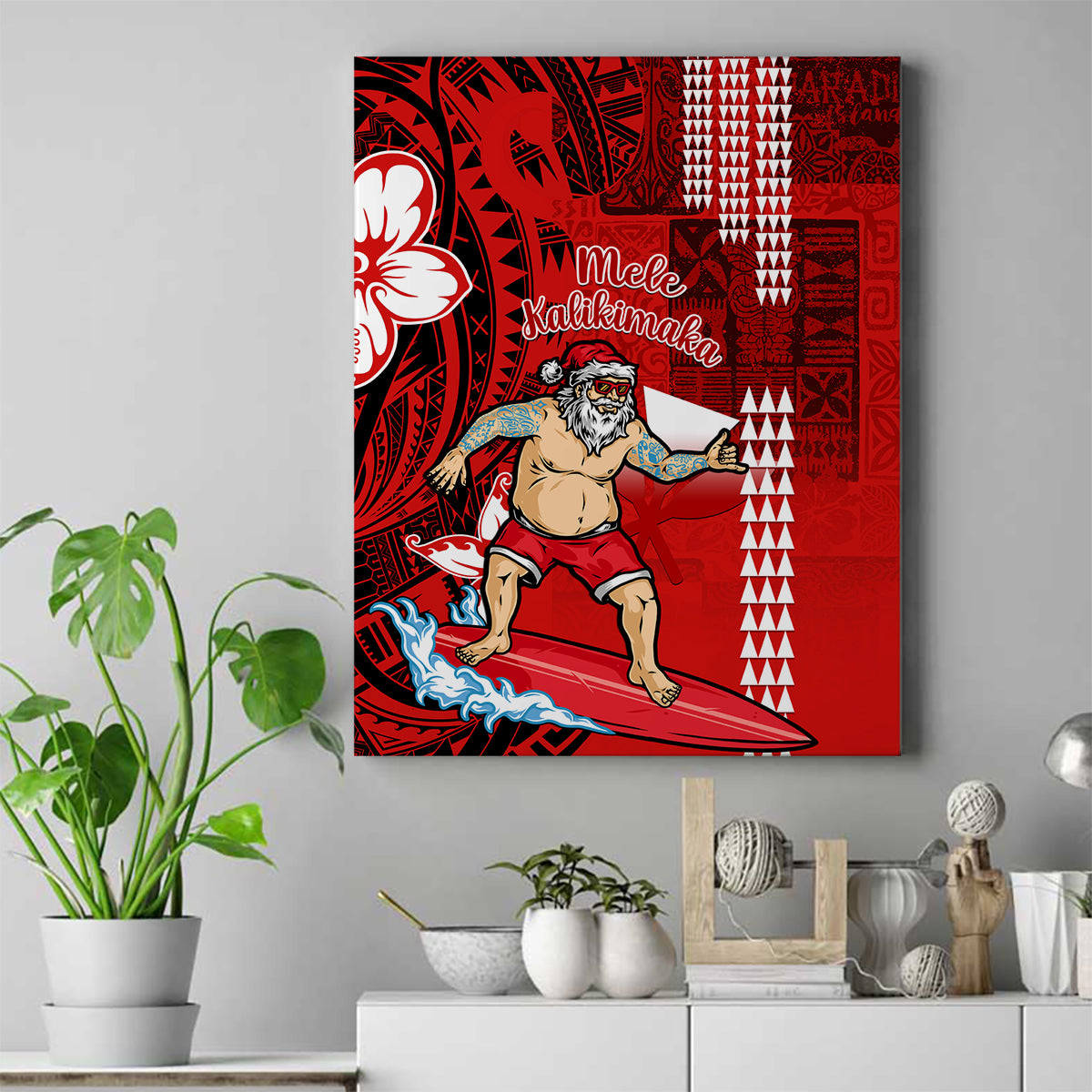 Personalised Hawaii Christmas Canvas Wall Art Mele Kalikimaka Surfing Santa Claus - Wonder Print Shop