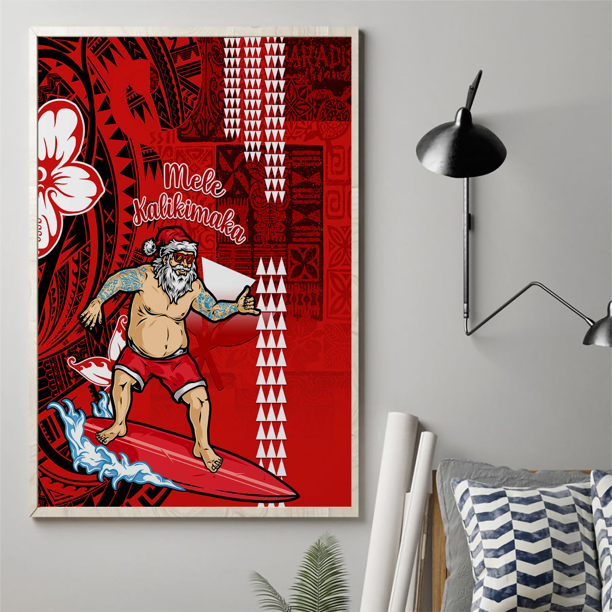 Personalised Hawaii Christmas Canvas Wall Art Mele Kalikimaka Surfing Santa Claus - Wonder Print Shop