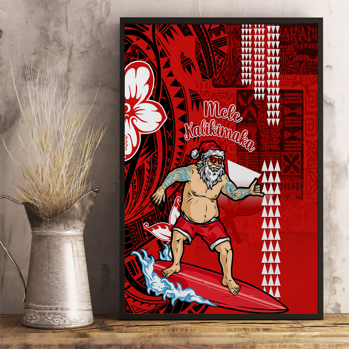 Personalised Hawaii Christmas Canvas Wall Art Mele Kalikimaka Surfing Santa Claus - Wonder Print Shop