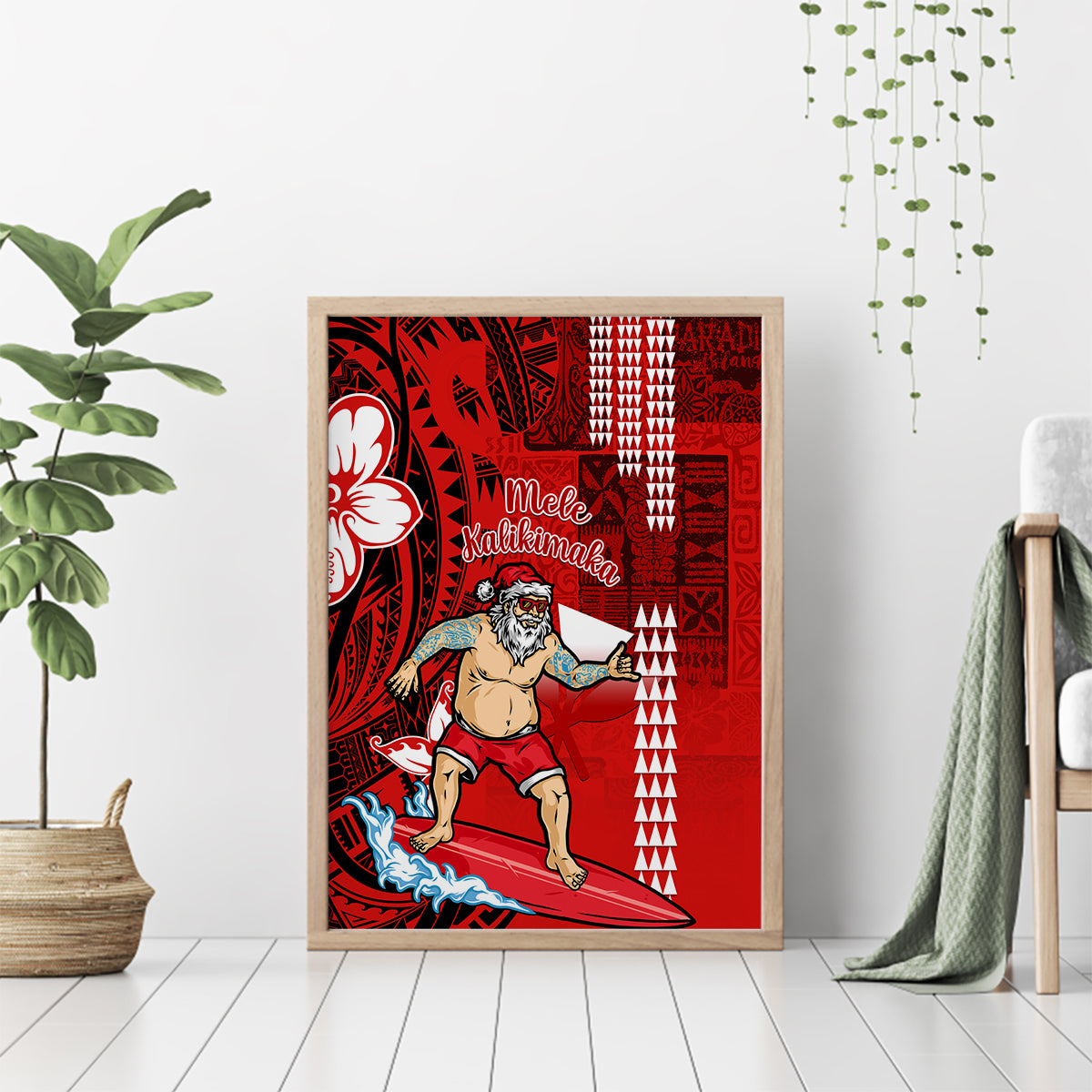 Personalised Hawaii Christmas Canvas Wall Art Mele Kalikimaka Surfing Santa Claus - Wonder Print Shop