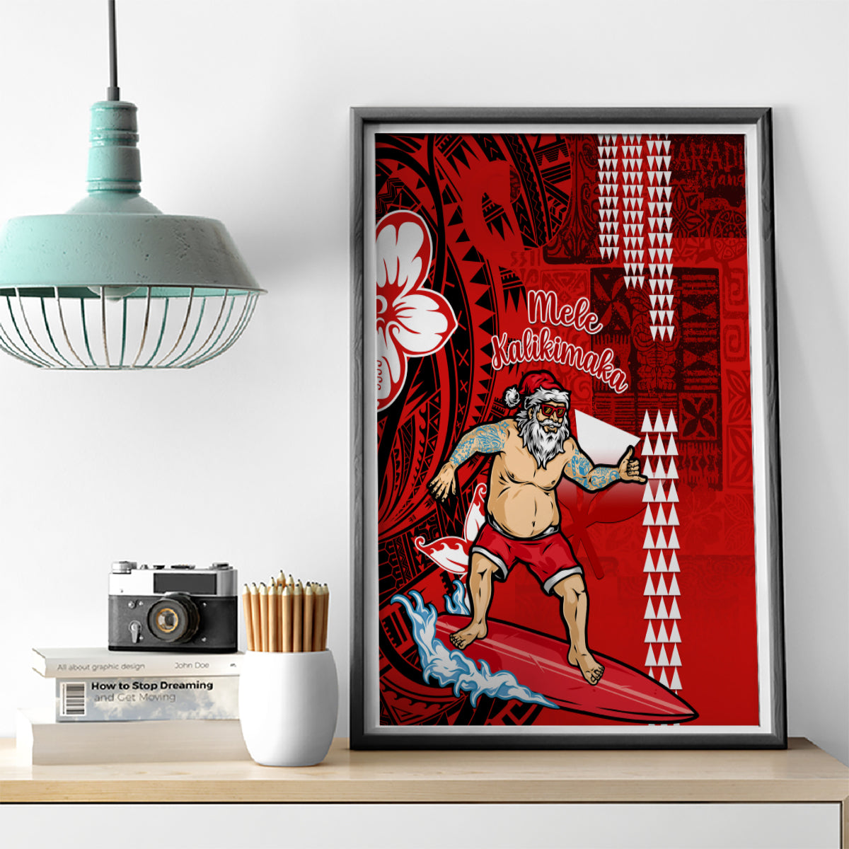 Personalised Hawaii Christmas Canvas Wall Art Mele Kalikimaka Surfing Santa Claus - Wonder Print Shop