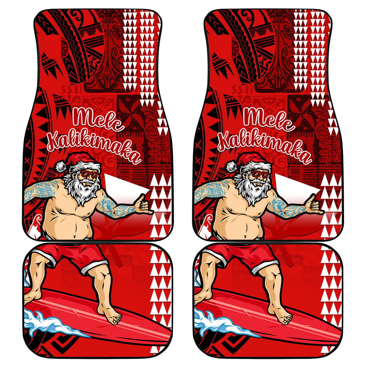 Personalised Hawaii Christmas Car Mats Mele Kalikimaka Surfing Santa Claus - Wonder Print Shop