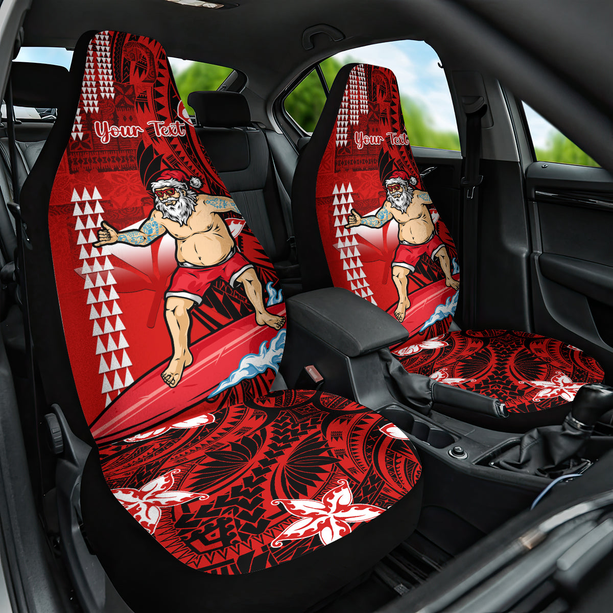 Personalised Hawaii Christmas Car Seat Cover Mele Kalikimaka Surfing Santa Claus - Wonder Print Shop