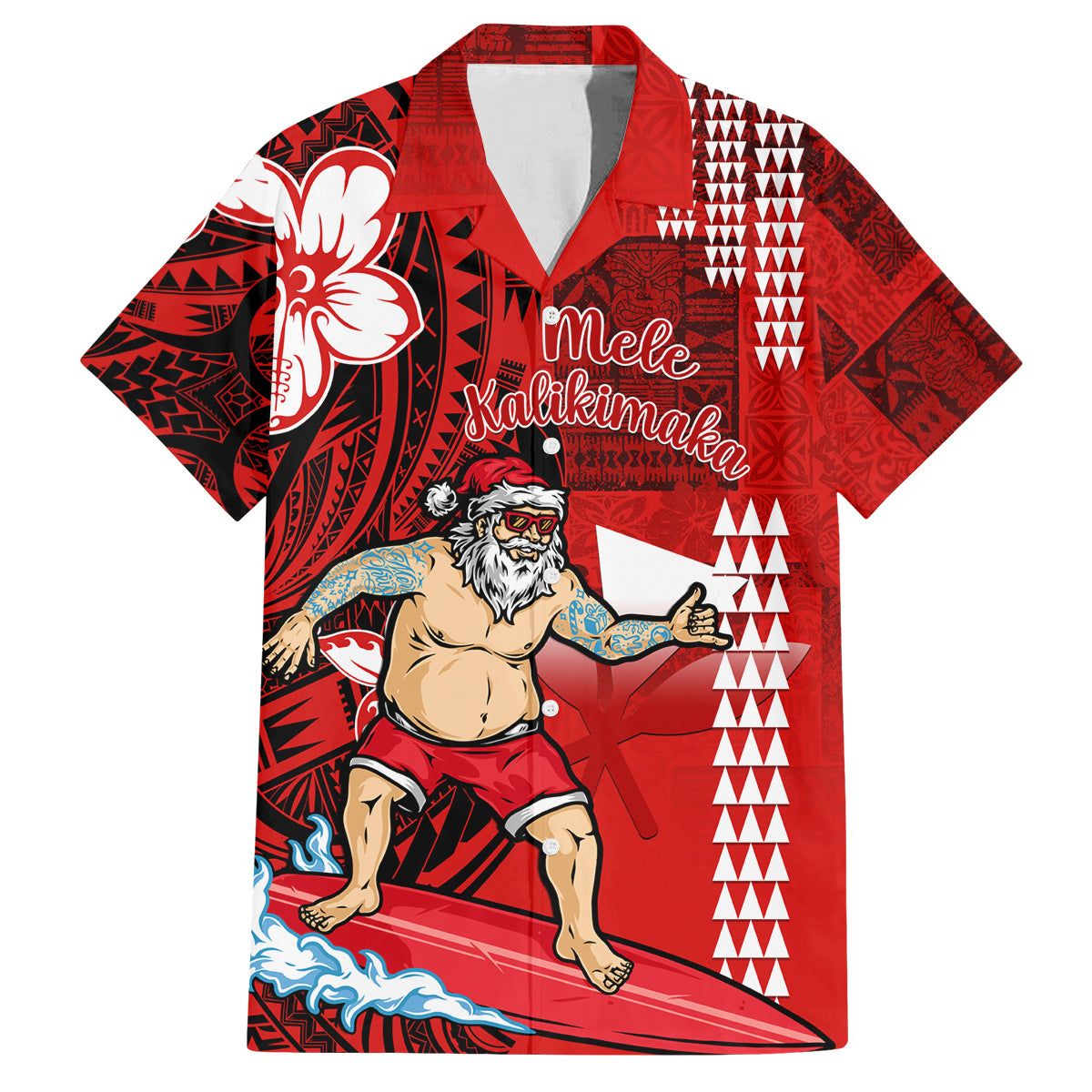 Personalised Hawaii Christmas Family Matching Long Sleeve Bodycon Dress and Hawaiian Shirt Mele Kalikimaka Surfing Santa Claus - Wonder Print Shop