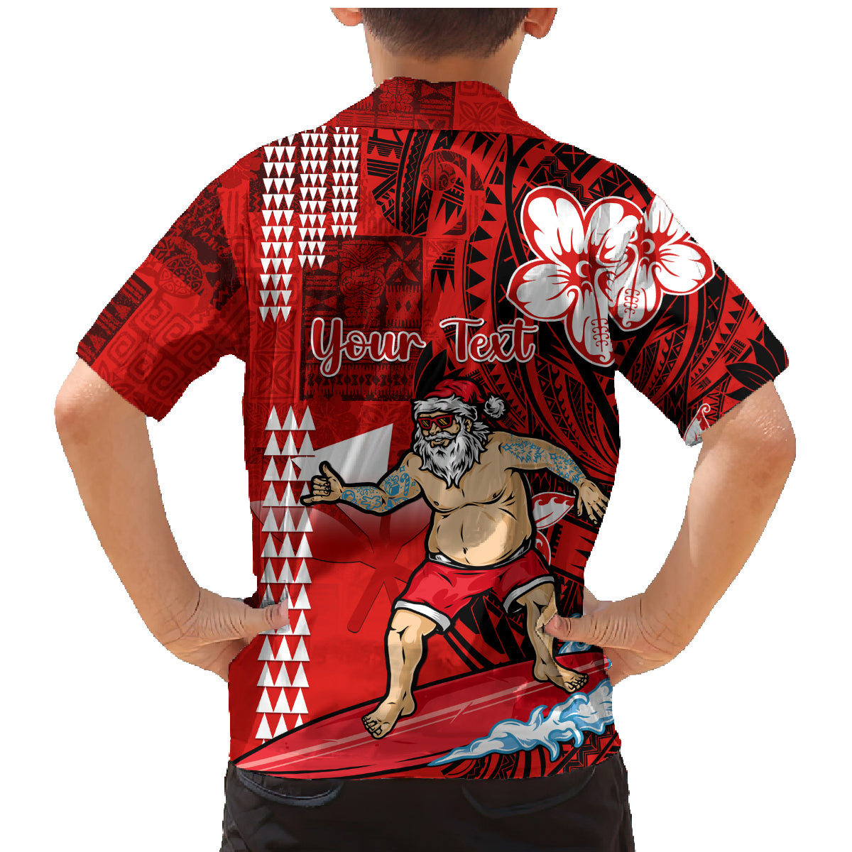 Personalised Hawaii Christmas Family Matching Mermaid Dress and Hawaiian Shirt Mele Kalikimaka Surfing Santa Claus - Wonder Print Shop