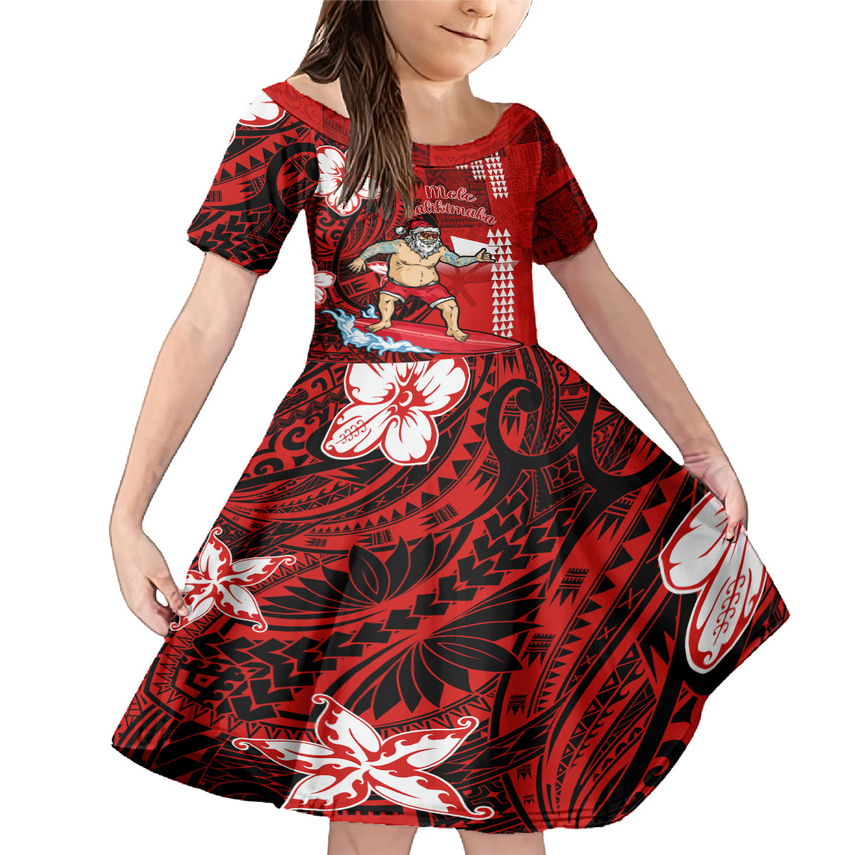Personalised Hawaii Christmas Family Matching Mermaid Dress and Hawaiian Shirt Mele Kalikimaka Surfing Santa Claus - Wonder Print Shop